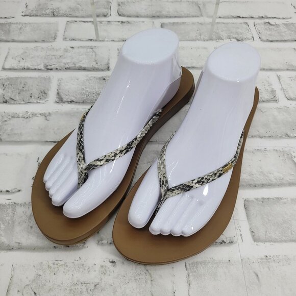 Pristine Reef Snake Skin Thin Strap Faux Snake Skin Flip Flop Thongs Size 9 Gray - Picture 1 of 6